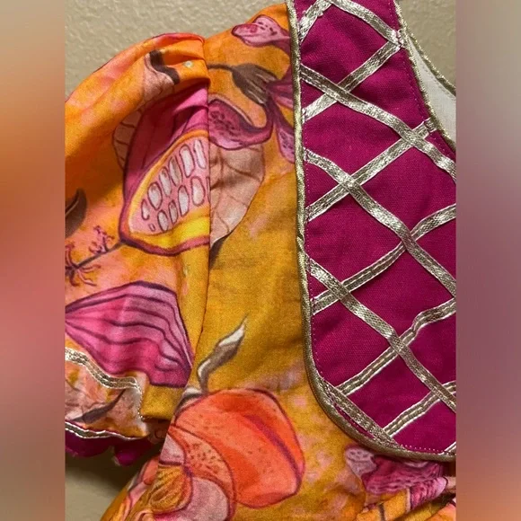 RARE Lil Glam - Orange Floral Printed & Lace Detailing Peplum Top - Size 1-2 - Picture 8 of 9